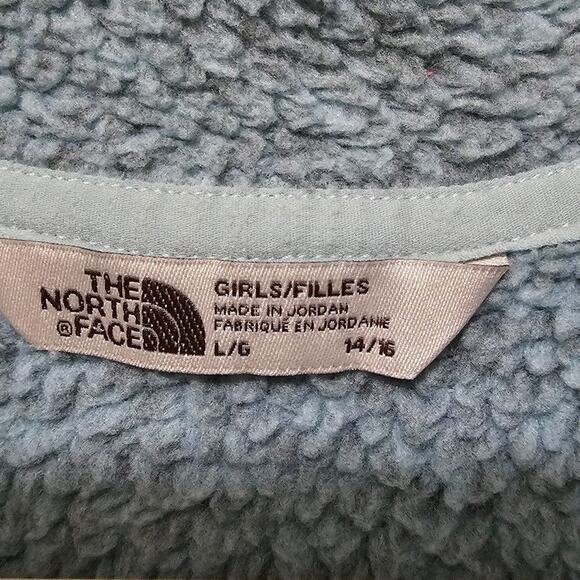 The North Face Light Blue Fleece Jacket Crescent Full Zip Pockets Girls Sz L - Picture 5 of 6